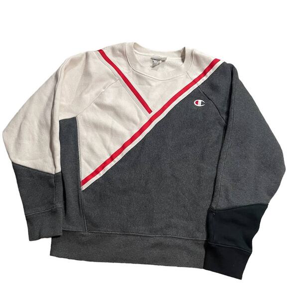 Champion Sweatshirt Reverse Weave Womens Large Long Sleeve Crew Neck Gray White - Picture 1 of 9